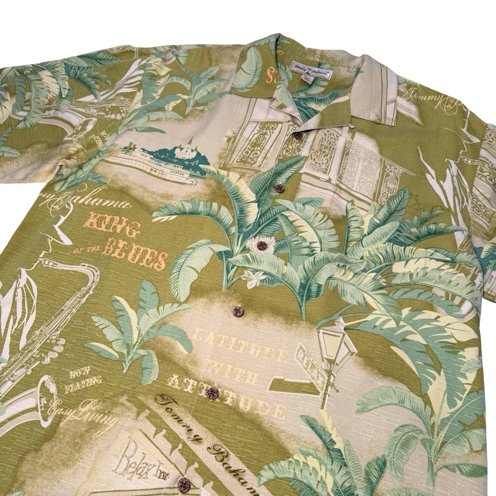 Tommy Bahama Green Tropical Print Silk Men's Shirt - Picture 4 of 5